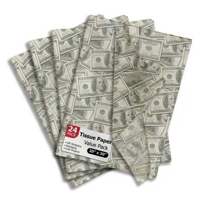 PRO SUPPLY GLOBAL Money Printed Tissue Paper for Birthday Party Gift Bags or Boxes and Wrapping.