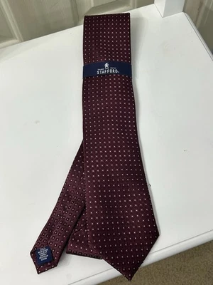 Stafford Executive Burgundy Silk Necktie Tie With Dotted Patterns NWT - Image 1 of 4