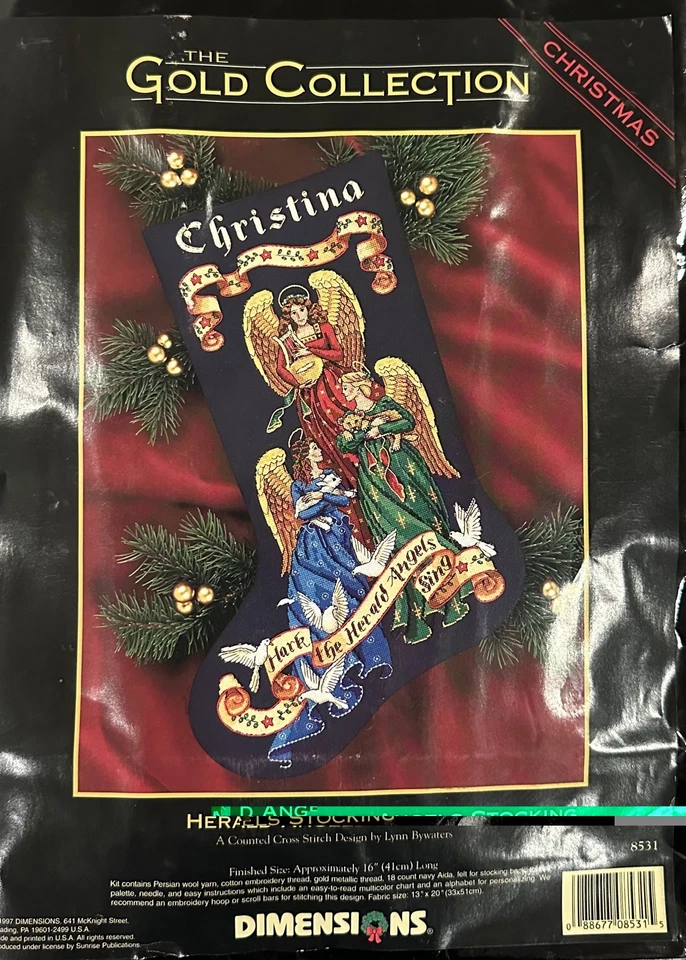 New Dimensions Herald Angels Stocking Gold Collection Cross Stitch Kit 8531 - Image 1 of 4