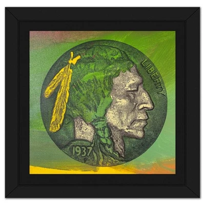 Kaufman (1960-2010), "Moneda nativa americana 1937" arte multimedia mixta enmarcado, 17/50 Foto 1 de 3