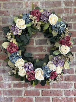 Vintage Hydrangea & Rose Wreath Artificial Flowers 22 Inches Spring Summer - Image 1 of 4
