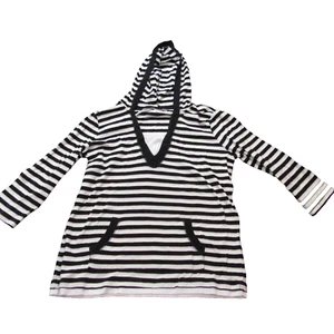 Top con capucha St Johns Bay para mujer talla mediana blanco y negro + rayas tostadas - Imagen 1 de 10