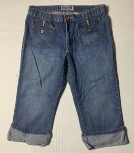 Preowned- Vintage 2005 Old Navy Adjustable Cuffed Denim Capris Girls (Size 12.5) - Picture 1 of 7