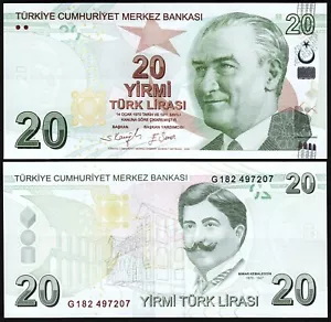 Turkey 20 Lira 2009 - 2022, UNC, P-224f, New Sign, Prfx G - Picture 1 of 3