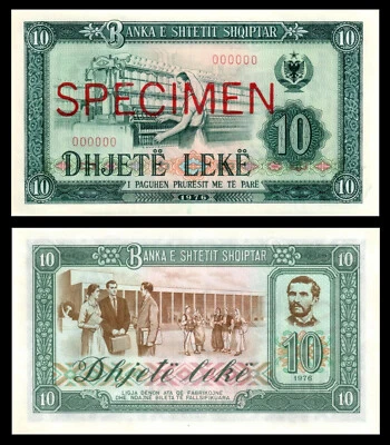 ALBANIA 10 Leke Lek 1976 P-43s UNC SPECIMEN BANKNOTE WITH SERIAL NUMBERS: 000000 - Image 1 of 3