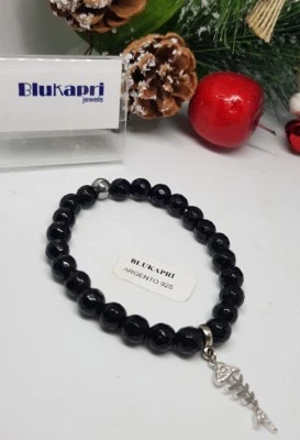 Bracciale Blukapri pietre naturali onice nero e argento 925. 💝 - Immagine 1 di 4