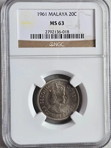 Malaya 20 Cents 1961 NGC MS 63 - Picture 1 of 2