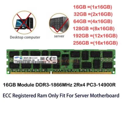 Samsung 16GB 32GB 64GB 128GB PC3-14900R DDR3-1866 ECC REG RDIMM Server Ram lot - Image 1 of 4