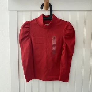 Baby Gap Girls Kids Mock Turtle Neck Red Puff Long-Sleeve Ribbed Top Shirt 4T - Picture 1 of 4