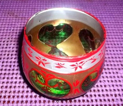 GREEN RED Glass Mosaic Candle Holder Votive Tea Light 2 3/4" HIGH - Image 1 of 2