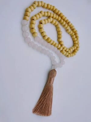 Mandala Beads Necklace Rose Quartz  Wooden Pink Tassel Prayer Beads - Image 1 of 4