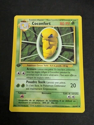 Pokemon FRENCH 1st Edition Kakuna COCONFORT 33/102 Uncommon 1998 NM - Image 1 of 2