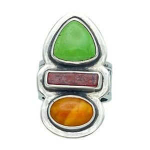 Tabra Jewelry Honey Amber Red Jasper & Green Turquoise Ring Size 5 00K522 - Picture 1 of 4
