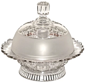 US Glass Lens & Star Round Butter Dish With Lid EAPG 1891 - Picture 1 of 6