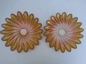 2 Pfirsich Metallic Goldene Sonne Blume Teller Schale Glas Herbst Kollektion Dessert Kunst - Bild 1 von 8