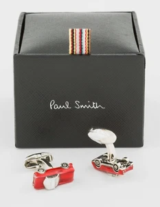 Paul Smith Cufflinks Red Enamel 50s Sports Classic Car Silver Tone New w Box - Picture 1 of 4