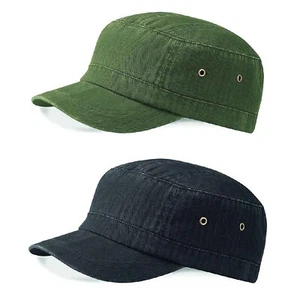 Urban Vintage Army Cap Washed Cotton Herringbone Rip-Strip Olive/Black - Picture 1 of 5