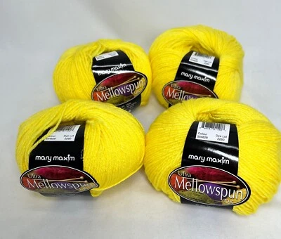 4 Balls Mary Maxim Ultra Mellowspun Bright Yellow  Acrylic Yarn Dye Lot 2260 - Image 1 of 3