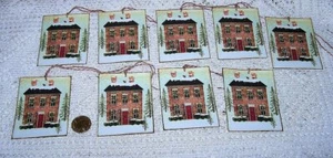 9~Christmas~Primitive~Folk Art~Saltbox~House~Linen Cardstock~Gift~Hang~Tags - Picture 1 of 1