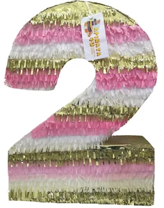 Große rosa gold & weiß Nummer zwei Pinata 20" hoch - Bild 1 von 1