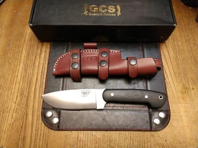 Cuchillo de hoja fija GCS 5" hoja D2 mango Micarta funda de cuero hecho a mano en EE. UU.  Foto 1 de 4