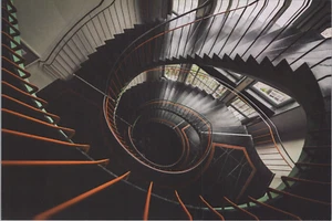 Spiral Staircase Trimmed in Red ~ B/W New Image 4"x6" Card ~ 10394.2 - Picture 1 of 7