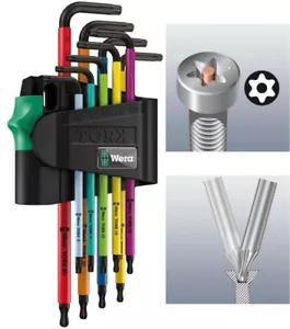 Wera 073599 9pce T8-T40 Torx Multi-Colour Ball End Security Tamper Torx Key Set  - Picture 1 of 4