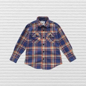 J Crew Crewcuts Boys Flannel Shirt Blue Plaid Long Sleeve Button-Up Size 4/5 - Picture 1 of 11