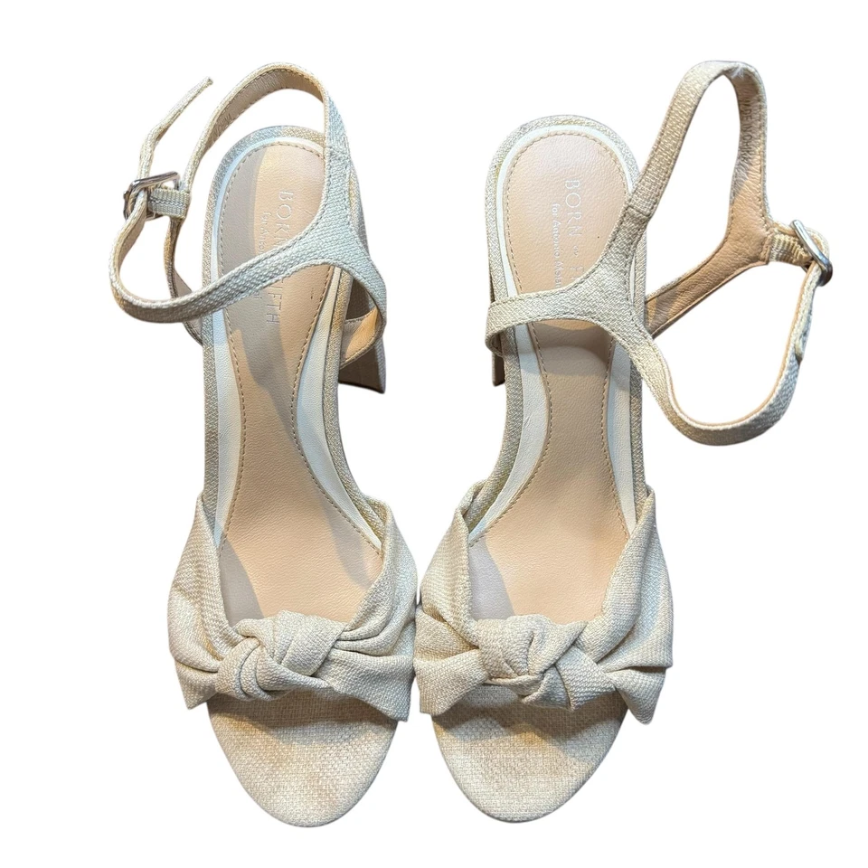 Born on Fifth for Antonio Melani Shoes Womens Size 9M Beige Bow Heels Sandals - Image 1 of 4