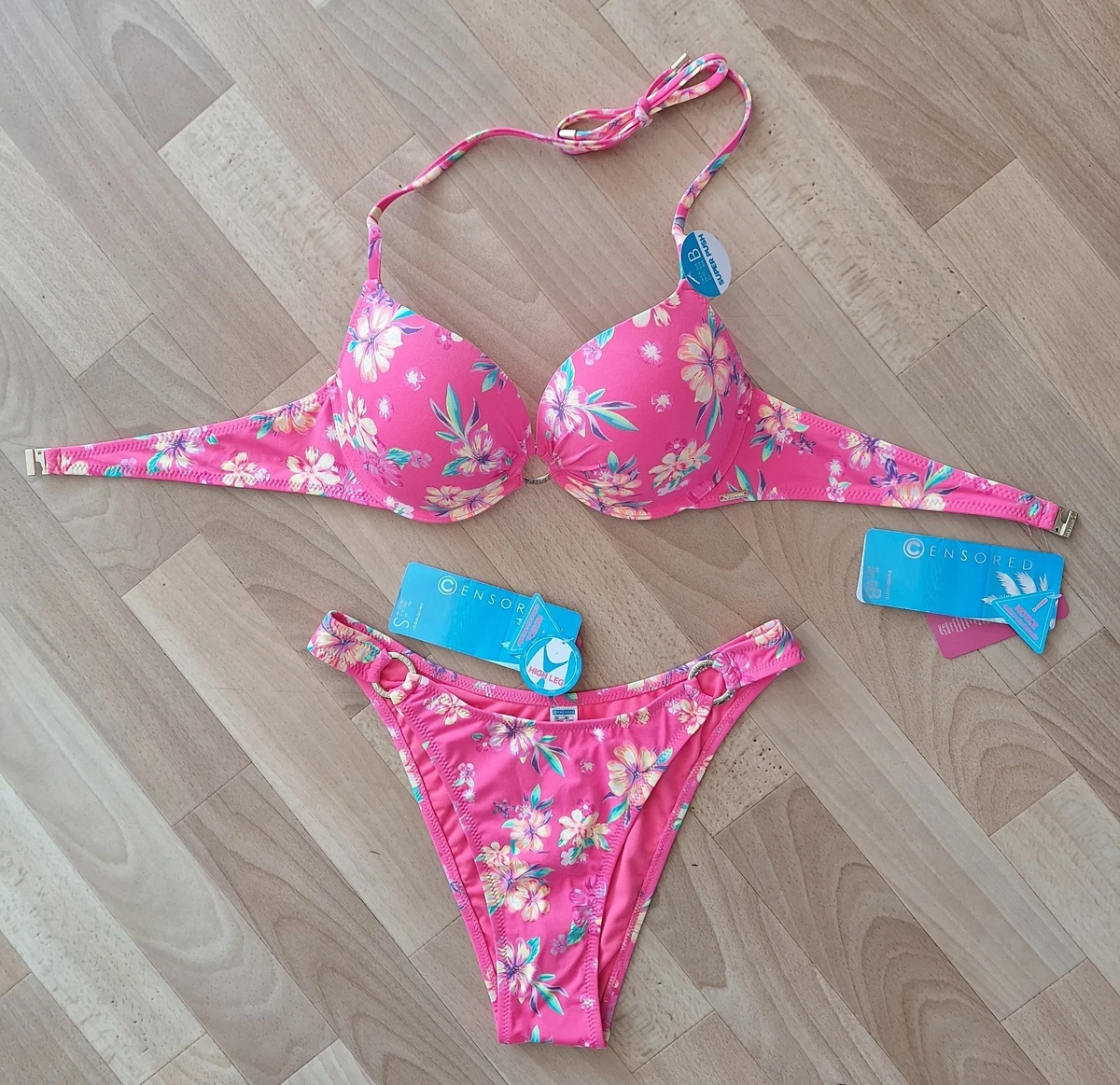 Damen Bikini Set 2-teilig - Blumenmuster Push-Up Bikini-Oberteil & High Waist Hose, 2025 Kollektion, Für Strand & Pool