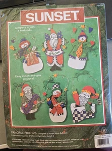 1997 Sunset Fanciful Friends Christmas Ornament Sewing Kit Santa and Snowmen  - Picture 1 of 3