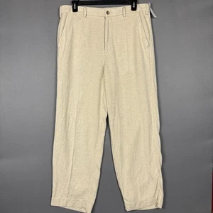 Abercrombie & Fitch Men Baggy Trouser Pant Linen Blend Cream Tan Beige 36x32 NWT - Picture 1 of 8
