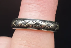 Retired 925 Sterling Silver Pandora Black Enamel Floral Design Band Ring ALE 52 - Picture 1 of 8