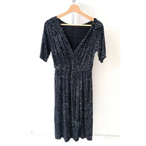 FRESH PRODUCE Animal Print Fixed Wrap Dress Short Sleeve Knee Length Black XS - Picture 1 of 9