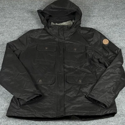 Gerry Large Black Full Zip Hooded Parka Jacket Packable Hood Snap Utility Barn - Image 1 of 4