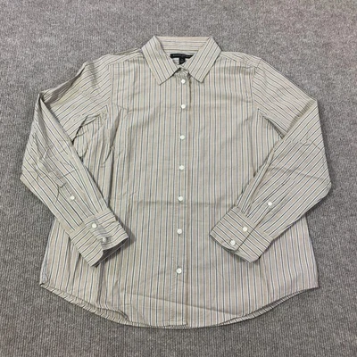 Camisa Banana Republic Para Hombre Pequeña Tostada Blanca Azul Rayas Con Botones Manga Larga Foto 1 de 4