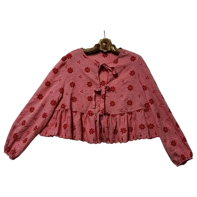 Top Cottagecore Vintage Rojo Bordado Volantes Crop Femenino Niña XL Foto 1 de 4