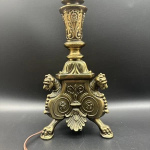 Vintage Gold Cast Metal Lion Claw Foot Ornate Hollywood Regency Rococo Lamp Goth - Picture 1 of 17