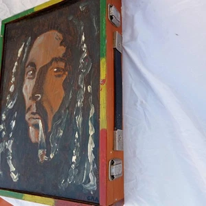 Vintage Hand-Painted Storage Box Bob Marley & Native American Artwork - Picture 1 of 13