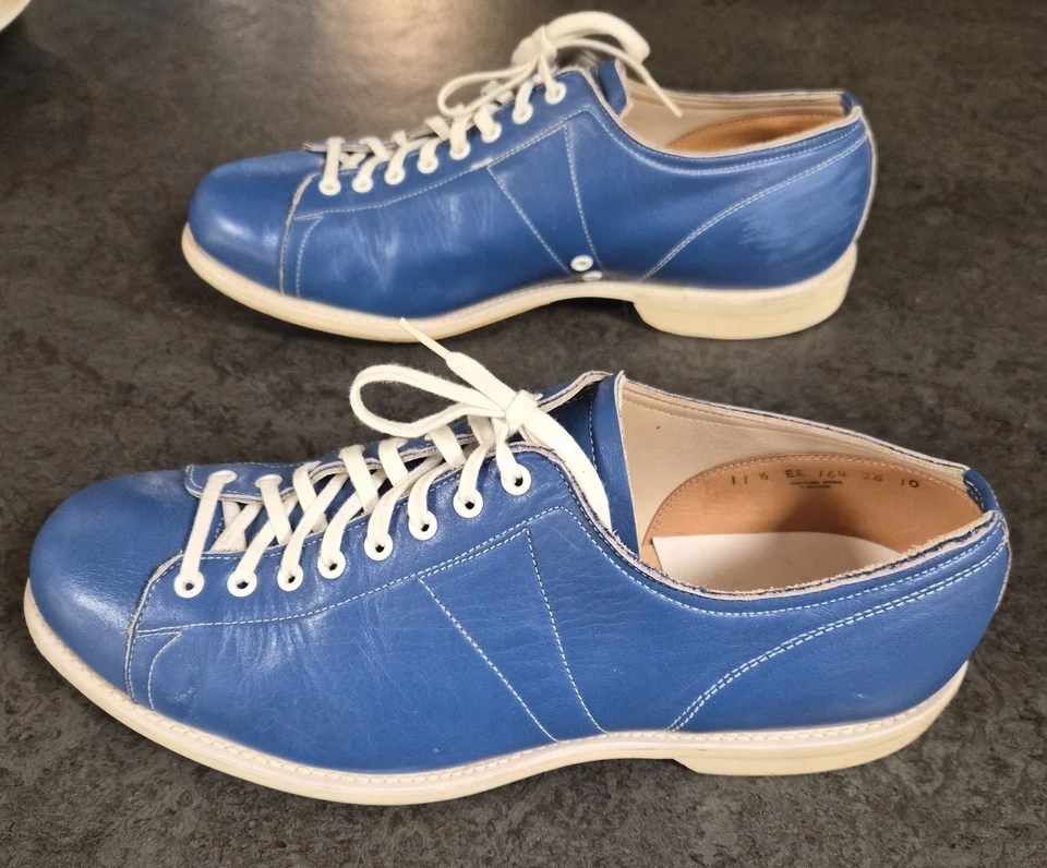 Antigo 2004 Linds Masculino "Azul Genciano" Couro Mão Esquerda Sapatos de Boliche 11 1/2 EE - Imagem 1 de 4