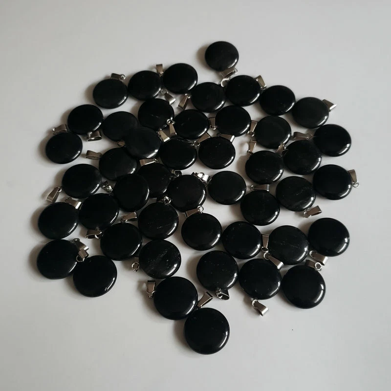 50pcs Natural Stone Round Obsidian Pendant Bead for DIY Jewelry Making 20mm - Image 1 of 1