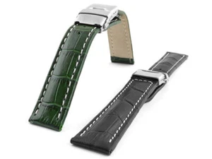 MENS CROCO WATCH STRAP BAND DEPLOYMENT CLASP 18 MM, 20 MM, 22 MM, 24MM, 26 MM US - Picture 1 of 14