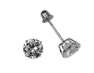 14K Solid White Gold RD5.0mm Basket Kids Stud Earrings Screw Back Children, Lady - Picture 1 of 3