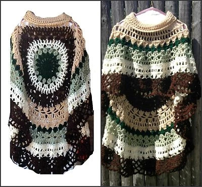  Asymmetric Long Poncho Circular Shawl Crochet Pattern Printed PDF - Image 1 of 4