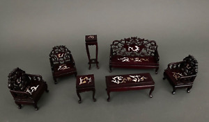 Salon miniature 7 pièces en bois de fer Chine marqueterie de nacre XXe M3048