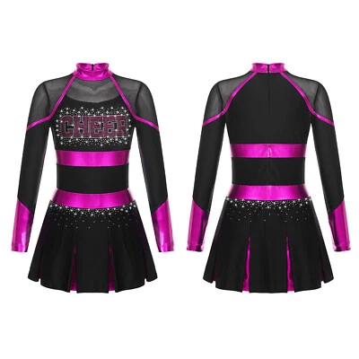 Kids Girls Costume High School Uniform Rhinestones Cheerleading Metallic Shiny - Image 1 of 3