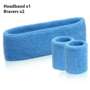 SWEATBAND SETS Wristbands headband Work Out Tennis Wrist Badminton Fitness Bands - Picture 1 of 14
