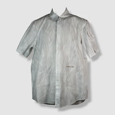 Helmut Lang Men's White Striped Short Sleeve Cargo Button-Up Shirt Size M - Image 1 of 4