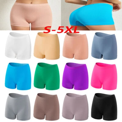 1/2/4× Women Ladies Plain Underwear Mid Waist Seamless Stretch Boxer Shorts Pant - Image 1 of 4