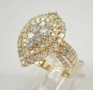 2.20Ct Round Cut Real Moissanite Cluster Engagement Ring 14K Yellow Gold Plated - Picture 1 of 7
